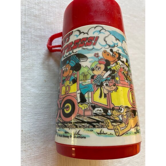 Vintage Aladdin Disney Express Red & White Thermos 1970s With Mickey & Friends - Picture 1 of 11